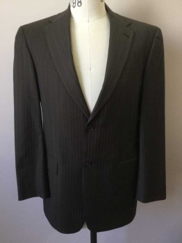 SOCIETY BRAND, Brown, White, Goldenrod Yellow, Polyester, Wool, Stripes - Pin, Brown with White/Goldenrod Stripes, Single Breasted, Collar Attached, Notched Lapel, 2 Buttons,  3 Pockets