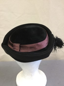 Womens, Hat, ELEGANCE, Black, Brown, Beaver, Silk, Solid, Short Brimmed Fur Felt, Satin Ribbon and Thread Tassel