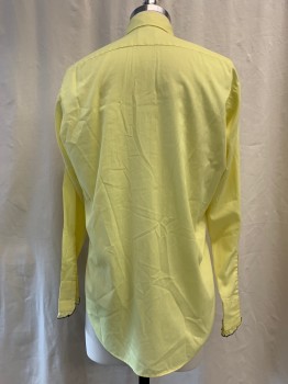 Mens, Formal Shirt, AFTER SIX, Yellow, Cotton, Polyester, Solid, 31/32, 15, Button Front, Collar Attached, Long Sleeves, Ruffle Bib Front with Black Trim, Smocked Button Placket with Black Diamond Embroidery Detail