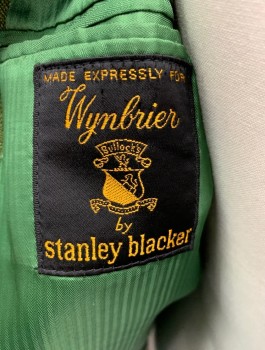 WYNBRIER, Avocado Green, Linen, Solid, Single Breasted, Notched Lapel, 3 Gold Buttons, 3 Patch Pockets with Flaps,