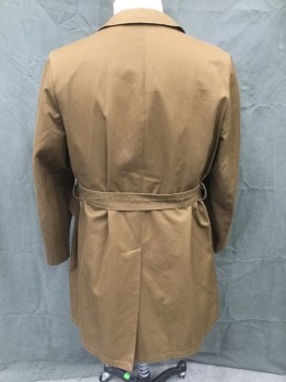 Mens, Coat, VALMELINE, Dk Brown, Poly/Cotton, Solid, 44S, Single Breasted, Collar Attached, Long Sleeves, 2 Pockets, Belt Loops, Belt with Buckle