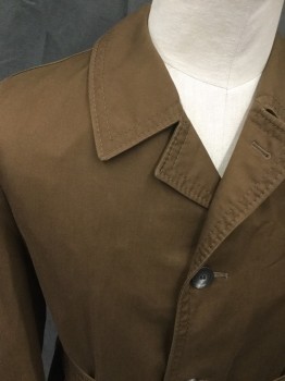 Mens, Coat, VALMELINE, Dk Brown, Poly/Cotton, Solid, 44S, Single Breasted, Collar Attached, Long Sleeves, 2 Pockets, Belt Loops, Belt with Buckle