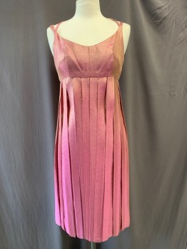 Womens, Cocktail Dress, MTO, Magenta Pink, Gold, Rayon, Lurex, Solid, W24, B32, H36, Soft V-neck, Sleeveless, Back Zipper, Double Straps with Openings at Shoulder blades, Empire Waist with Car Wash Fringe to Hem,