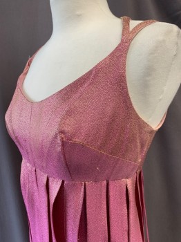 MTO, Magenta Pink, Gold, Rayon, Lurex, Solid, Soft V-neck, Sleeveless, Back Zipper, Double Straps with Openings at Shoulder blades, Empire Waist with Car Wash Fringe to Hem,