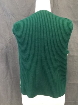 Womens, 1960s Vintage, Top, YOUNG EAST, Mint Green, Forest Green, Leather, Acrylic, Patchwork, B 36, Suede Mint and Dark Green Patches Attached with Forest Green Acrylic Knit, Vest, Open Front, Scoop Neck, Solid Forest Green Ribbed Knit Back