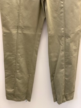 Mens, Sci-Fi/Fantasy Pants, NO LABEL, Khaki Brown, Polyester, Cotton, Solid, 34/30, F.F, Zip Front, Pipping Detail, Bottom Inseam Zipper, Made To Order
