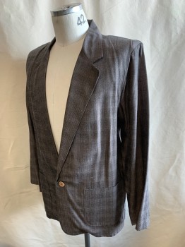 Mens, Blazer/Sport Co, TOUCH, Gray, Black, Polyester, Rayon, Stripes - Static , Sz.L, 42R, Single Breasted, Notched Lapel, 1 Button, Low Front Opening, 2 Patch Pockets