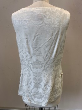 Womens, Top, SHANGHAI TANG, Off White, Silk, Asian Inspired Theme, B36, 8, Pullover, Slvls, Jacquard, Invisible Zipper, Frogs at Waist