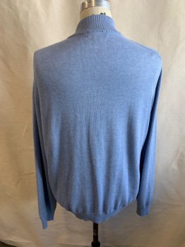Mens, Pullover Sweater, BROOKS BROTHERS, Lt Blue, Cotton, Solid, 2XL, Half Zip Front, Mock Neck,