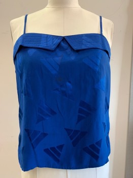 Womens, Top, ARGENTI, Dk Blue, Silk, Triangles, B:40, Jacquard, Spaghetti Strap, Chest Flaps with Horizontal Stitching, Stained at Front