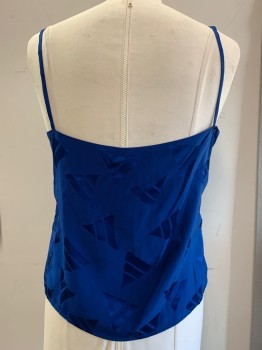 Womens, Top, ARGENTI, Dk Blue, Silk, Triangles, B:40, Jacquard, Spaghetti Strap, Chest Flaps with Horizontal Stitching, Stained at Front