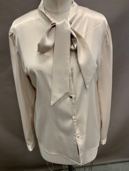 N/L, Champagne, Polyester, Solid, L/S Gold Buttons Jabbot Tie @ Neck