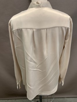 Womens, Blouse, N/L, Champagne, Polyester, Solid, 40B, L/S Gold Buttons Jabbot Tie @ Neck