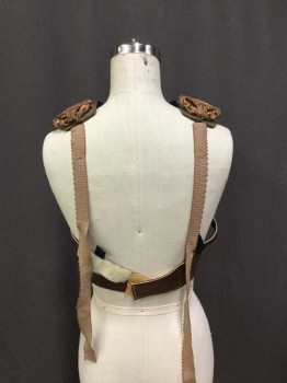 Womens, Historical Fict Breastplate , M.T.O., Gold, Plastic, XS, Molded Plastic, Gold Scraped To Appear As Metal, Large Medallions On Shoulders, Diamond Center Front Medallion, Leather Side Straps To Back Velcro, Elastic Twill Tape Straps