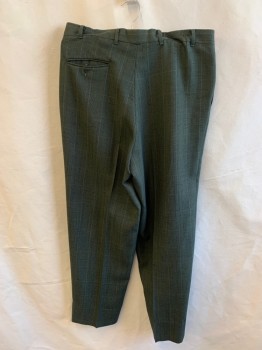 Mens, Pants, 9 TO 8, Olive Green, Black, Wool, Plaid, 34/30, Pleated Front, Zip Fly, 3 Pckts, Belt Loops