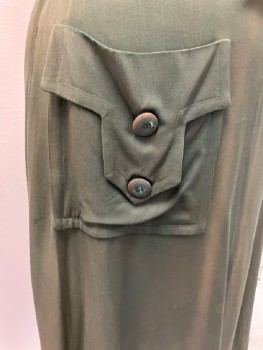 Womens, Skirt, N/L , Green, Rayon, Faded, W30, Six Gore, Waist Band  With Button Tab, Side Zipper, Side Pkt With Epaulet  * Sun Faded & Spots *Stained Rust At Band *