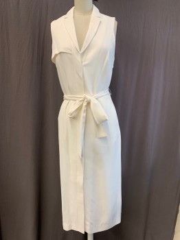 Womens, Dress, Sleeveless, BANANA REPUBLIC, Cream, Triacetate, Solid, 0, C.A., Button Front, 2 Pockets, with Matching Tie Belt