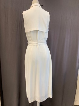 Womens, Dress, Sleeveless, BANANA REPUBLIC, Cream, Triacetate, Solid, 0, C.A., Button Front, 2 Pockets, with Matching Tie Belt