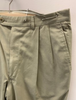 VALENTINO, Lt Olive Grn, Poly/Cotton, Solid, Zip Front, Extended Waistband Closure, Pleated Front, 4 Pockets, Creased **Small Green Stain On Leg Front