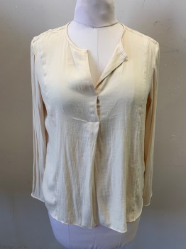 Womens, Blouse, BANANA REPUBLIC, Sand, Polyester, Solid, M, Long Sleeves, Pullover, V-neck,