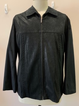 Mens, Leather Jacket, COLETTI, Black, Leather, Suede, Patchwork, 3XL, L/S, Zip Front, Collar Attached, Stitched Detail