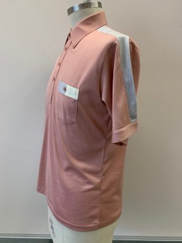 ROYAL AIR, Dusty Pink, Lt Gray, Cream, Cotton, Polyester, Color Blocking, C.A., 4 Btn Placket, 1 Pckt, Gray Trim On Shoulder & Sleeve, Gray & Cream Trim On Pckt, S/S,