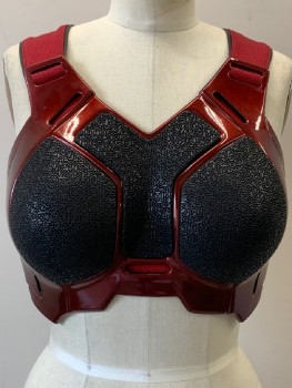 Womens, Sci-Fi/Fantasy Piece 2, NO LABEL, Red, Dk Red, Black, Polyester, Synthetic, Abstract , B: 34, Breast Plate, Sleeveless, V Neck, Textured Fabric, Black Piping, Back Zip, Made To Order
