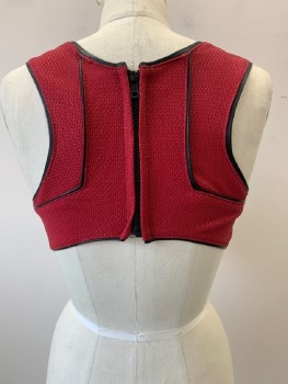 Womens, Sci-Fi/Fantasy Piece 2, NO LABEL, Red, Dk Red, Black, Polyester, Synthetic, Abstract , B: 34, Breast Plate, Sleeveless, V Neck, Textured Fabric, Black Piping, Back Zip, Made To Order
