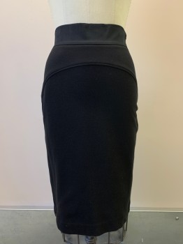 Womens, Skirt, Below Knee, DVF, Black, Cotton, Polyamide, Solid, 4, Pencil Skirt, Stretchy, Curved Piping, Side Zipper