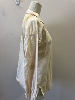 Womens, Historical Fiction Tunic, TOWNSENDS, Cream, Cotton, Solid, M , C.A., V-N, Slits On Hem,  * Aged *