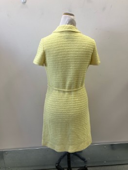 DALTON, Light Yellow Cotton Sweater Knit, B.F., C.A., S/S, Matching BELT, 2 Pckts,