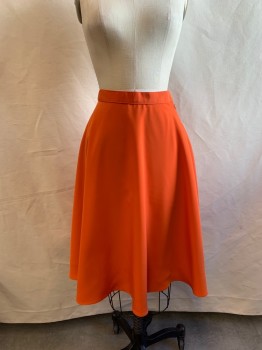 Womens, Skirt, Below Knee, AMERICAN APPAREL, Orange, Polyester, Solid, W 26, S, 1/2 Circle, Lined, Side Zip, Button Tap Waistband,