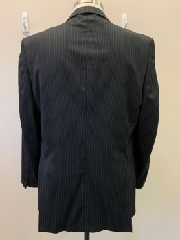 JONES NEW YORK, Black, Gray, Wool, Stripes - Pin, 3 Buttons, Single Breasted, Notched Lapel, 3 Pockets