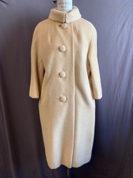 LILLI ANN, Cream, Acrylic, Solid, C.A., 4 Covered Buttons, 2 Buttons, Hook & Eyes at Collar