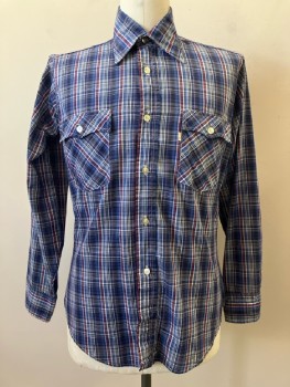 Mens, Shirt, LEVI'S, N: 16, L, Blue/ Multi-color, Plaid, C.A., B.F., L/S, 2 Pockets