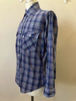 Mens, Shirt, LEVI'S, N: 16, L, Blue/ Multi-color, Plaid, C.A., B.F., L/S, 2 Pockets