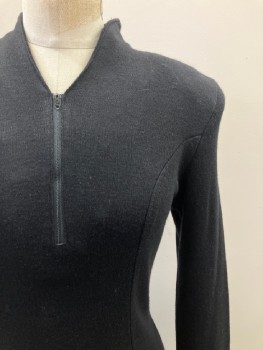 ALL THAT JAZZ, Black, Acrylic, Solid, V Neck, Quarter Zip, L/S, 3 Tiered Ruffles, Shoulder Pads