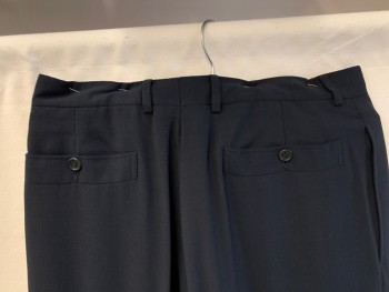 NL, Black, Wool, Solid, Zip Front, Double Pleats, Belt Loops, Side Pockets, 2 Back Pockets