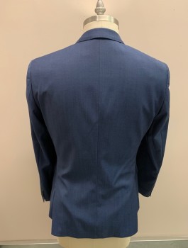 BOSS, Steel Blue, Wool, Solid, Single Breasted, 2 Buttons, Notched Lapel, 3 Pockets, 2 Back Vents,