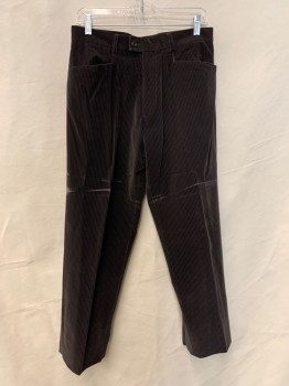 Mens, Suit, Pants, NO LABEL, Dk Brown, Acrylic, Cotton, Stripes, 32/30, F.F, Top Pockets, Zip Front,