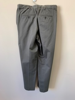 LAND'S END, Gray, Cotton, Side Pockets, Zip Front, Pleated Front, 2 Welt Pockets