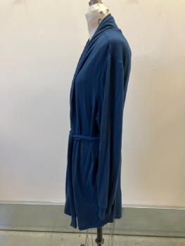 NORDSTROM, Teal Blue, Rayon, Polyester, Solid, Soft Drapy, Turned Under Shawl Lapel, No Closures, 2 Welt Pckts At Hips, Belt Loops, Rib Knit Cuffs, MATCHING BELT