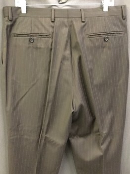 Mens, Suit, Pants, BARONI, Espresso Brown, Gray, Wool, Stripes - Pin, 30, 36, Flat Front, Button Tab, 4 Pockets, Top Stitch,