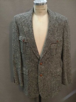 CHAPS RALPH LAUREN, Black, Cream, Wool, Tweed, Basket Weave, Black/Cream Basketweave Tweed, Single Breasted, Collar Attached, Notched Lapel, 2 Buttons, 4 Flap Pockets
