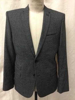 Mens, Suit, Jacket, THE KOOPLES, Gray, Black, Wool, Check , Houndstooth, 40S, Gray and Black Check, Single Breasted, Notched Lapel, 2 Buttons, 4 Pockets,  Black Satin Trim on Chest Pocket, Slim Fit, Black Lining