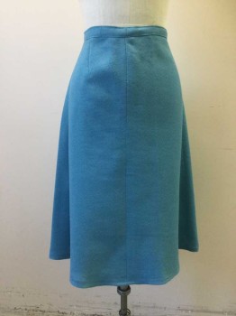 Womens, 1960s Vintage, Suit, Skirt, MTO, Turquoise Blue, Wool, Solid, W:28, Skirt, A-Line, Knee Length, 3/4" Wide Self Waistband, Side Zipper,