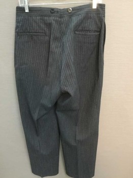 MTO, Charcoal Gray, Black, Lt Gray, Wool, Stripes - Vertical , Made To Order, Button Fly,  Pockets, Suspender Buttons, Flat Front, Mourning Pants