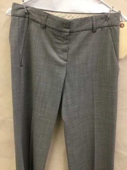 Womens, Slacks, THEORY, Lt Gray, Wool, Spandex, Heathered, 0, Zip Front, Flat Front, Low Rise, Belt Loops, 4 Pockets, Slightly Flared