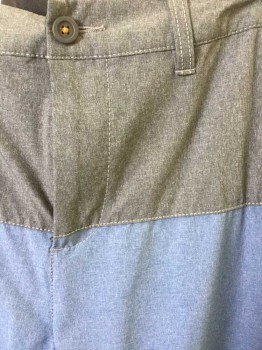 Mens, Swim Trunks, TOMMY BAHAMA, Gray, French Blue, Polyester, Spandex, Color Blocking, Solid, W:34, Board Shorts, Top 7" is Gray, the Rest of the Bottom is French Blue, Zip Fly, 5 Pockets, 9" Inseam