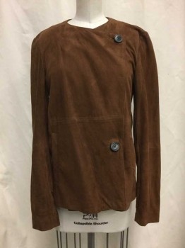 THEORY, Brown, Suede, Solid, Brown Suede, 2 Buttons,  2 Pockets,